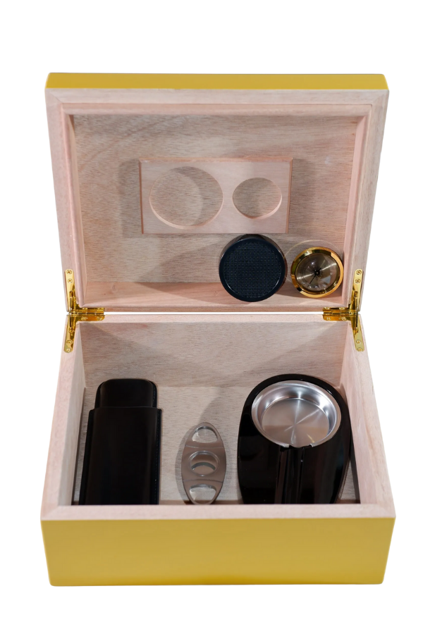 Cohiba Sarı-Karbon Desenli Puro Humidor Seti