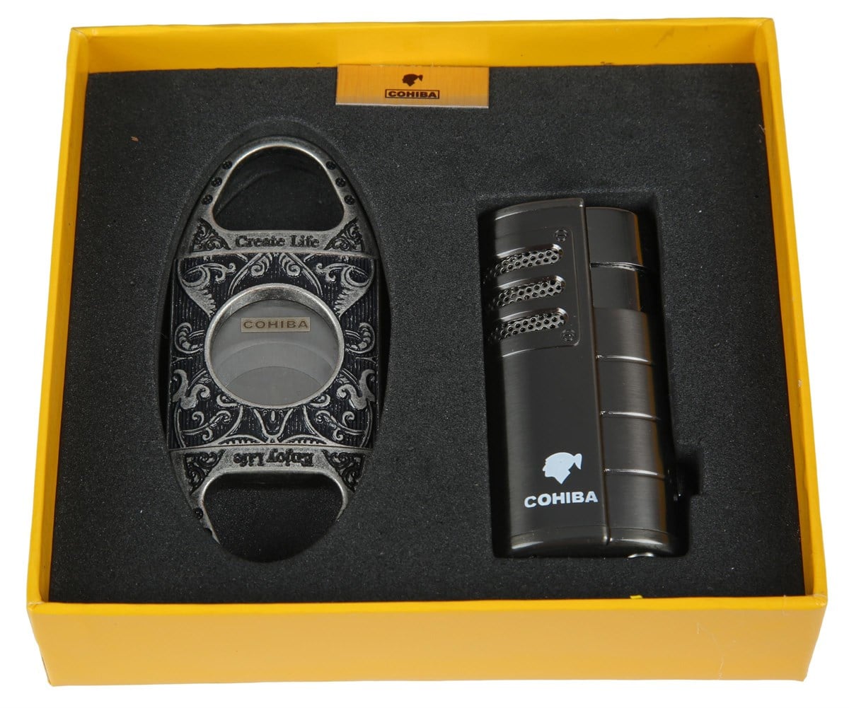 Cohiba Siyah Çakmak Siyah Kesici İkili Set