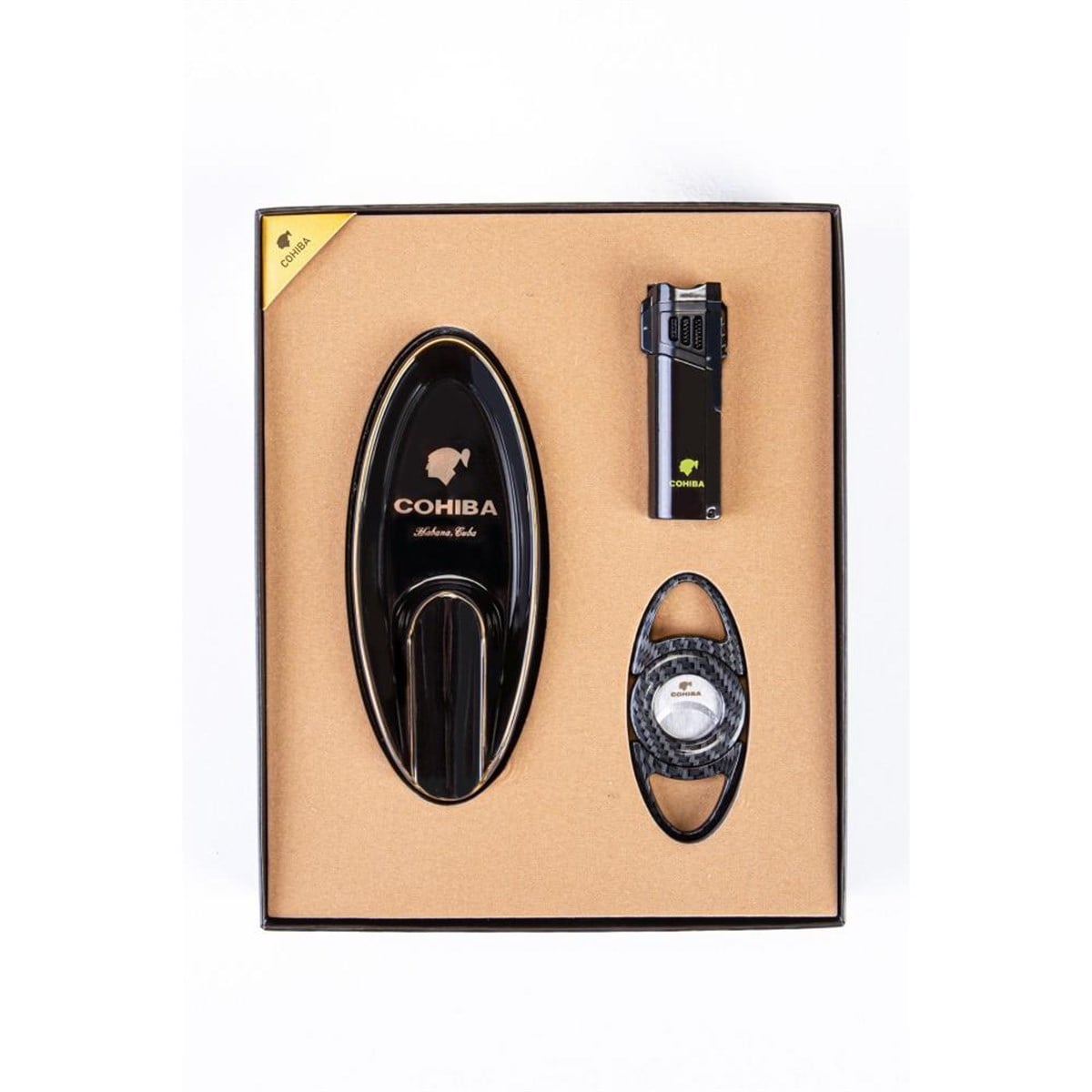 Cohiba Üçlü Kesici Küllük Çakmak Siyah Puro Set