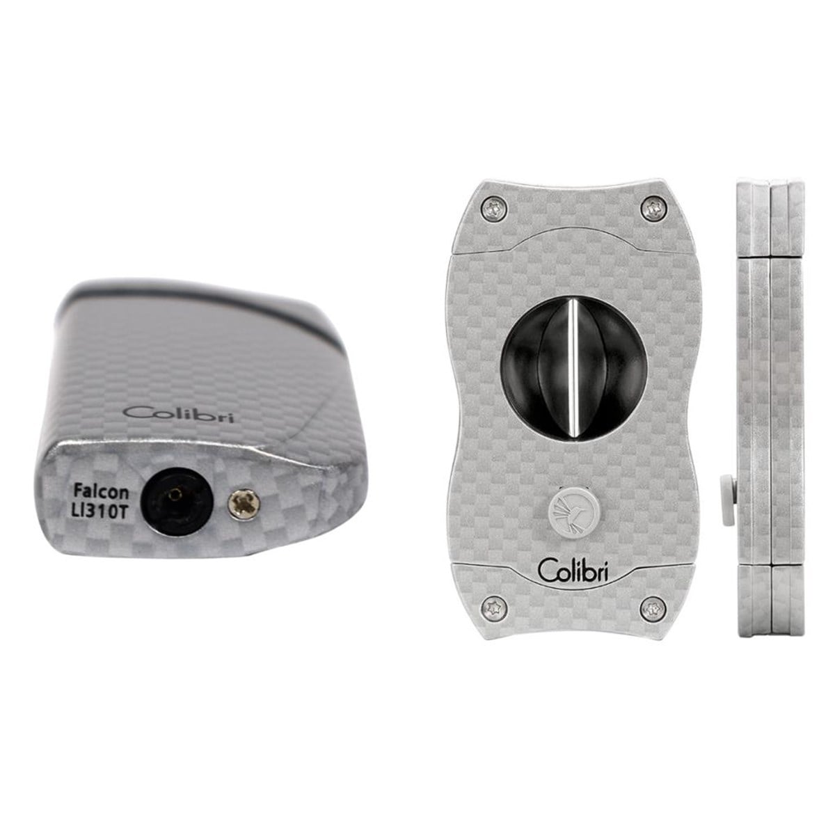 Colibri Gümüş Karbon Desenli Çakmak Kesici Set