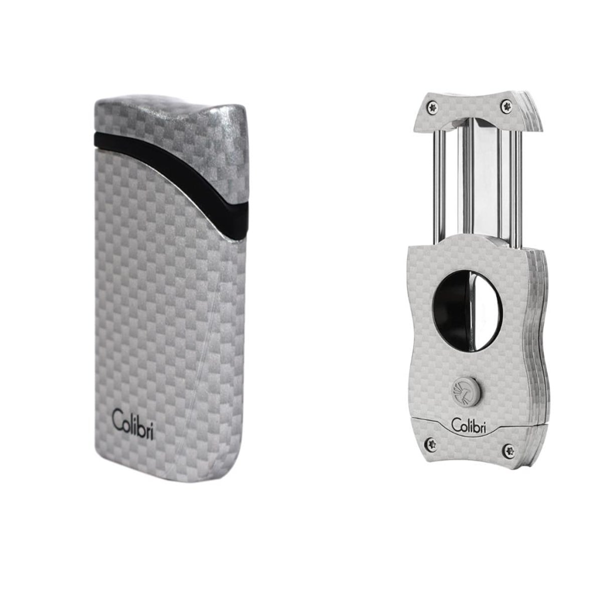 Colibri Gümüş Karbon Desenli Çakmak Kesici Set