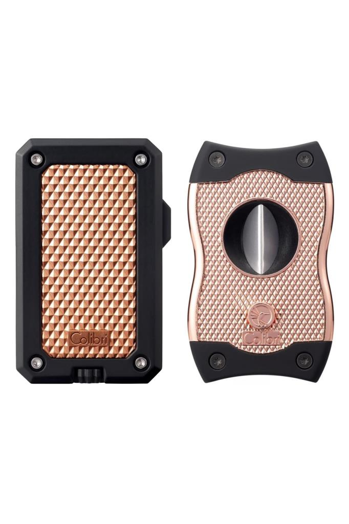 CLB-10,Colibri Rally Siyah-Rose Gold 3 Torch Çakmak & Siyah-Rose Gold SV-Cut Premium Puro Seti