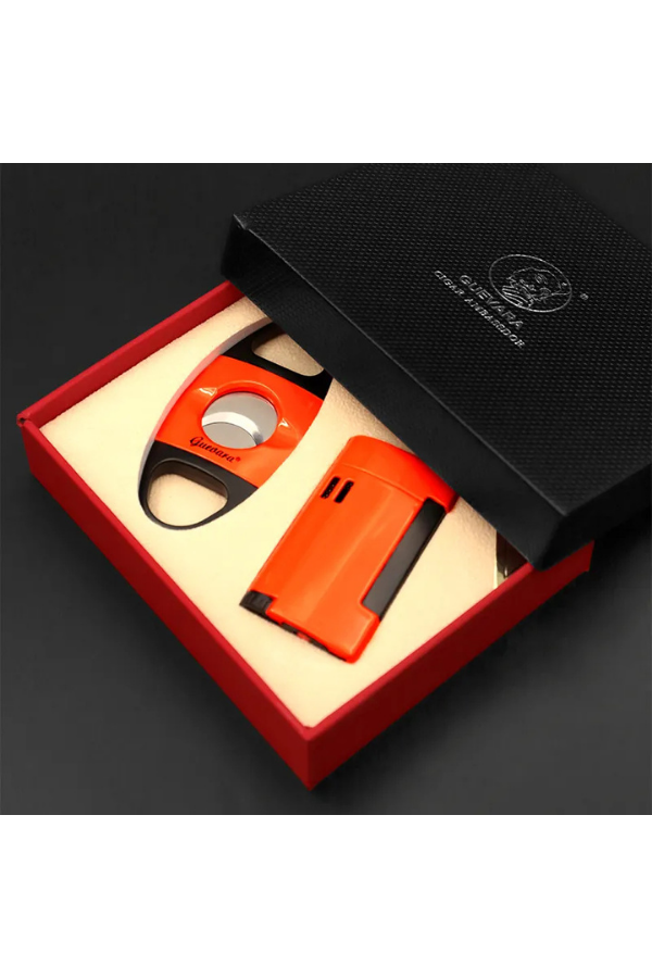 Guevara Çakmak Kesici Turuncu-Siyah İkili Puro Seti