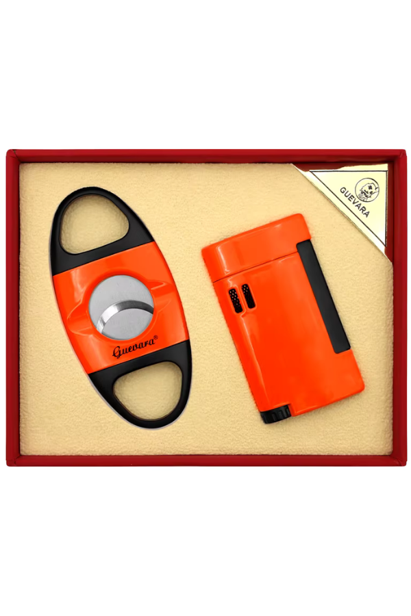 Guevara Çakmak Kesici Turuncu-Siyah İkili Puro Seti