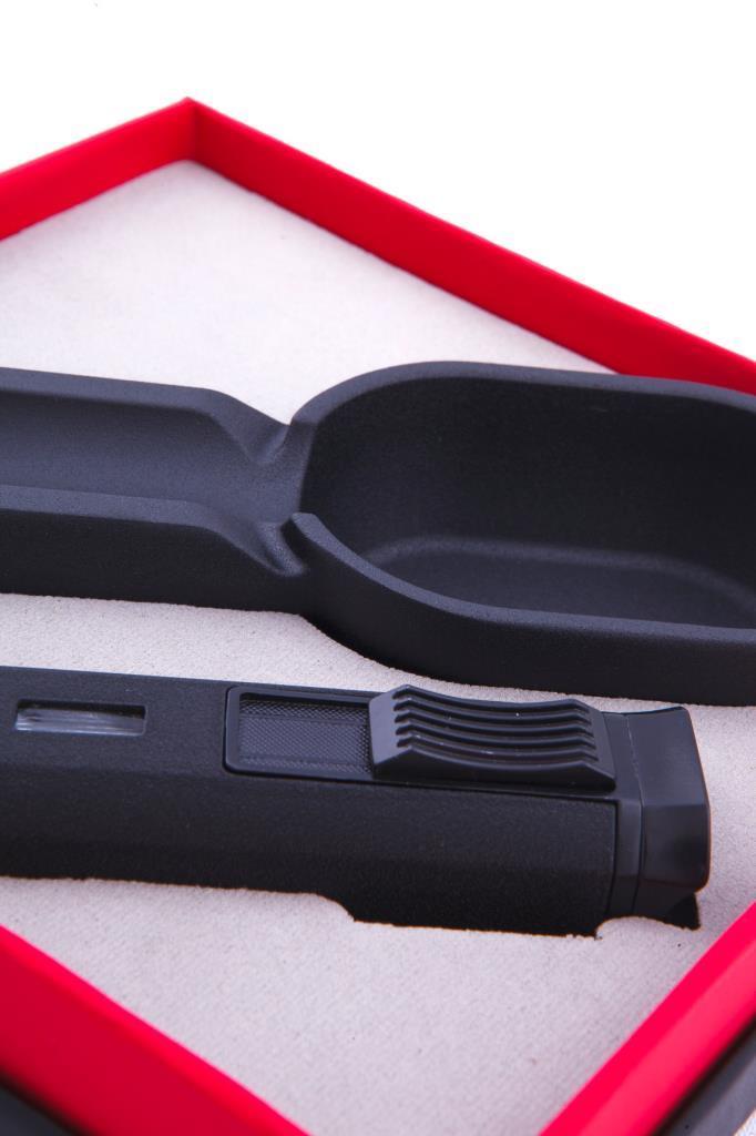 Parmida 3 Torch Çakmak Tekli Küllük İkili Mat Siyah Puro Seti