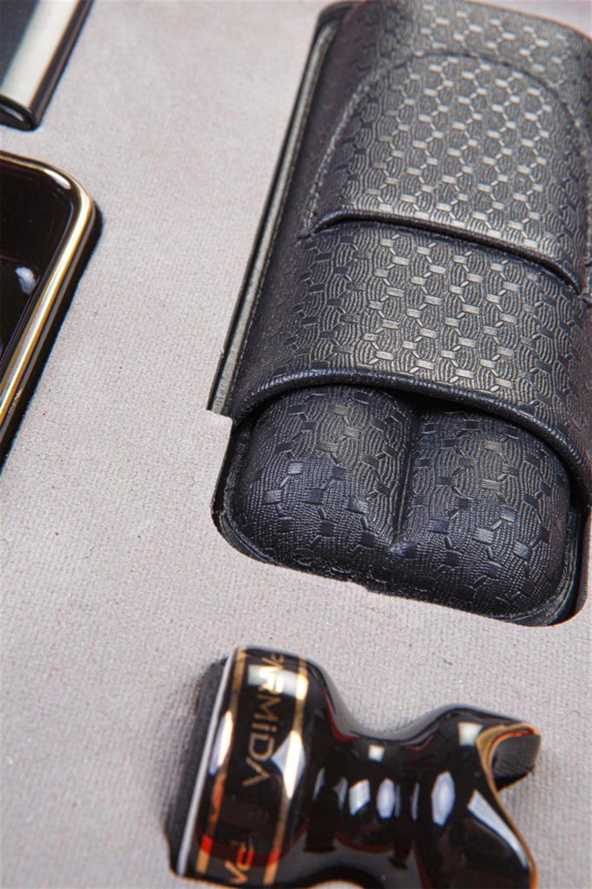 Parmida Gri Çakmak Kılıf Küllük Sehpa Dörtlü Puro Seti