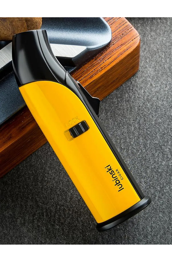 Lubinski Tek Torch Pürmüz Siyah Sarı Metal Masa Tipi Puro Çakmağı