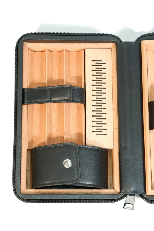 Cohiba Dahili Çakmak Siyah Deri Puro Taşıma Çantası & Seyahat Humidoru