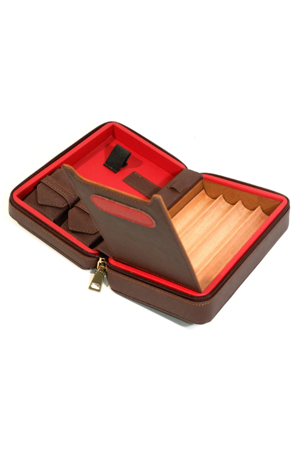 Cohiba Çakmak Kesicili Kahverengi Deri Puro Taşıma Çantası & Seyahat Humidoru