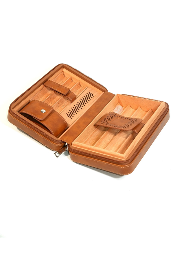 Cohiba Dahili Çakmak Kahverengi Deri Puro Taşıma Çantası & Seyahat Humidoru