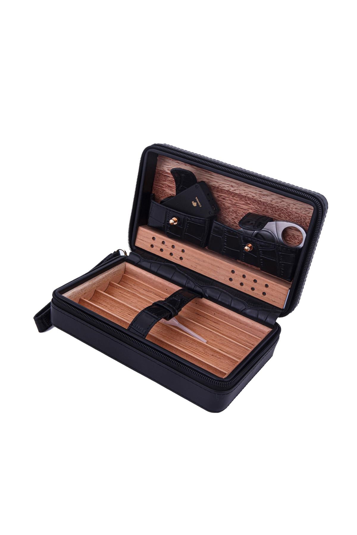 Cohiba Siyah Deri Timsah Desen Puro Taşıma Çantası