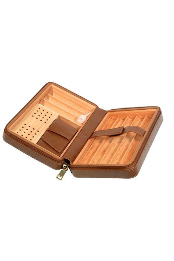 Cohiba Dahili Çakmak Kahverengi Deri Puro Taşıma Çantası & Seyahat Humidoru