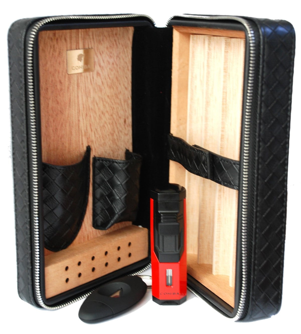 Cohiba Siyah Kesici ve Çakmaklı Deri Puro Taşıma Çantası