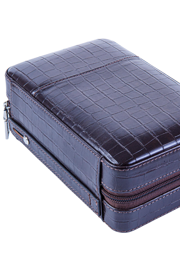 Cohiba Kahverengi Timsah Derisi Desenli Dahili Çakmak Deri Puro Taşıma Çantası & Seyahat Humidoru