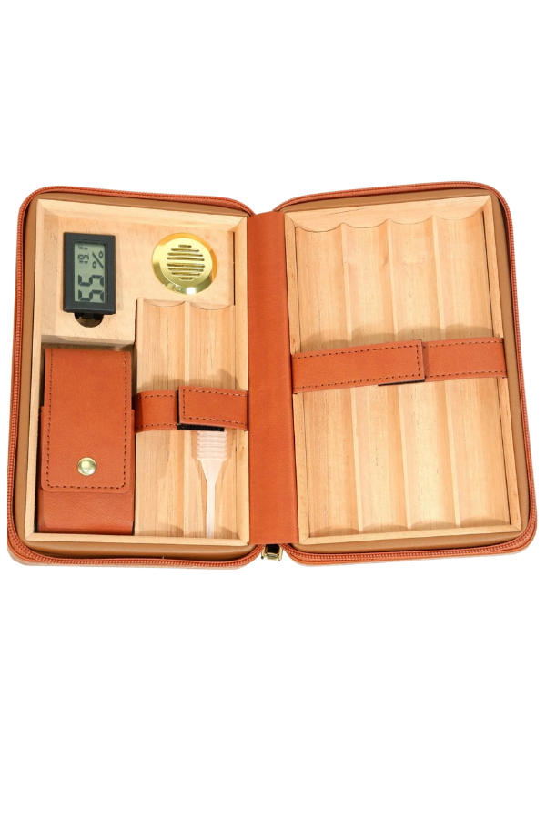 Cohiba Dahili Çakmak Açık Kahverengi Deri Puro Taşıma Çantası & Seyahat Humidoru