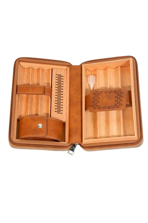 Cohiba Dahili Çakmak Kahverengi Deri Puro Taşıma Çantası & Seyahat Humidoru