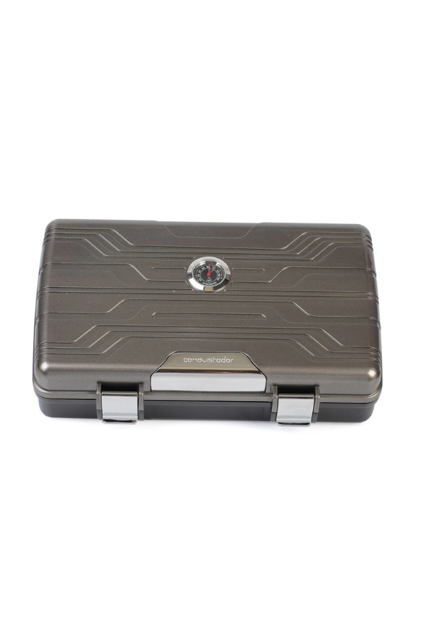 Conquistador Gunmetal Siyah 10 Kapasite Seyahat Humidor Puro Kutusu
