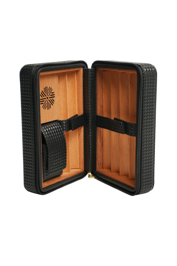 PremiumQuality Siyah-Mavi Deri Seyahat Humidor Puro Kutusu
