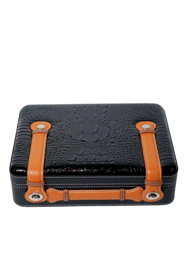 PQ Çakmak Kesicili XXL Siyah Deri Puro Taşıma Çantası & Seyahat Humidoru