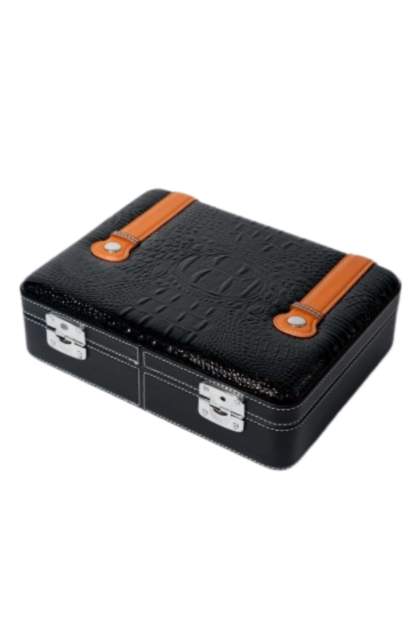 PQ Çakmak Kesicili XXL Siyah Deri Puro Taşıma Çantası & Seyahat Humidoru