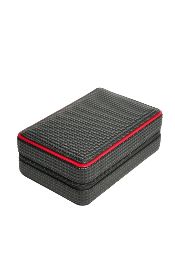 PremiumQuality Siyah-Kırmızı Deri Seyahat Humidor Puro Kutusu