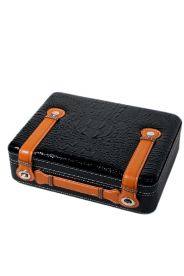 PQ Çakmak Kesicili XXL Siyah Deri Puro Taşıma Çantası & Seyahat Humidoru