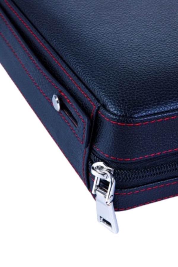 PQ Çakmak Kesicili XL Siyah Kırmızı Dikişli Deri Puro Taşıma Çantası & Seyahat Humidoru