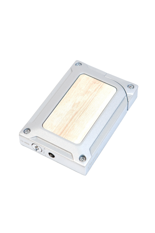 Caseti Tek Torch Pürmüz Gümüş Ahşap Desenli Metal Puro Çakmağı
