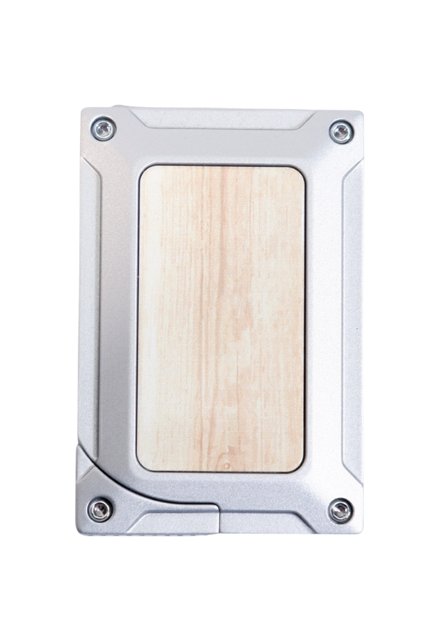 Caseti Tek Torch Pürmüz Gümüş Ahşap Desenli Metal Puro Çakmağı
