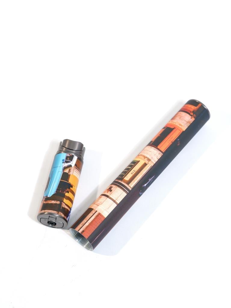 Cohiba Küba Desenli Özel Üretim Metal Puro Tüpü & Tek Torch Pürmüz Puro Çakmağı