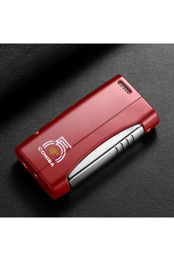 Cohiba Tek Torch Pürmüz 55. Yıl Özel Üretim Dahili Delicili Kırmızı-Gümüş Puro Çakmağı