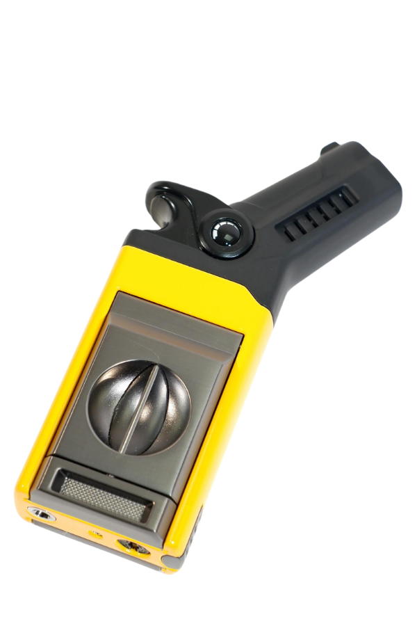 Cohiba Tek Torch Pürmüz Dahili S-V Cut & İğneli Sarı Siyah Metal Puro Çakmağı