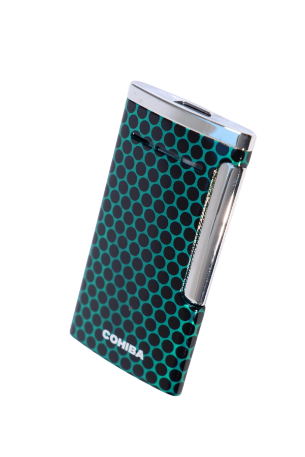 Cohiba Tek Torch Perde Alev Slim 7 Dizayn Yeşil Desenli Puro Çakmağı