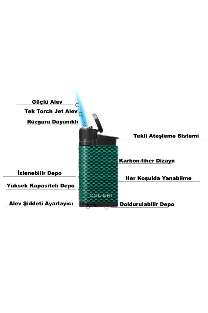 Colibri Evo Tek Torch Pürmüz Gümüş Karbonfiber Puro Çakmağı