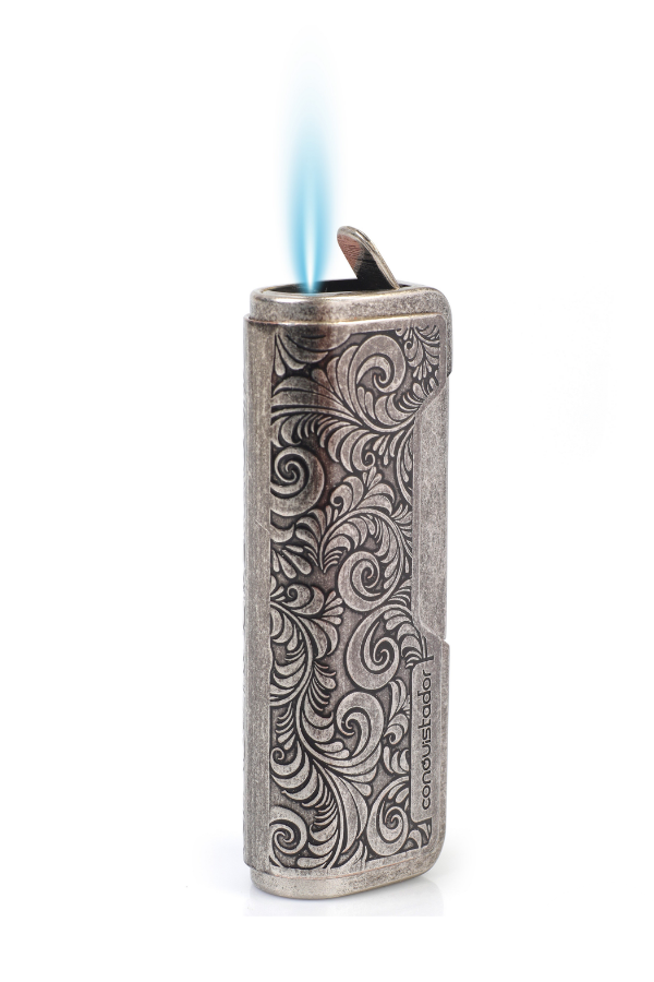 Conquistador Tek Torch Pürmüz Gümüş İşlemeli Metal Puro Çakmağı