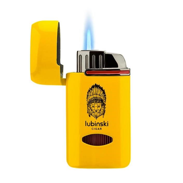 Lubinski Lion Kapaklı Delicili Tek Torch Puro Çakmağı Sarı