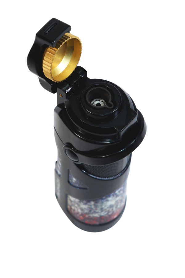 Parmida Tek Torch Pürmüz Siyah Desenli Metal Puro Çakmağı