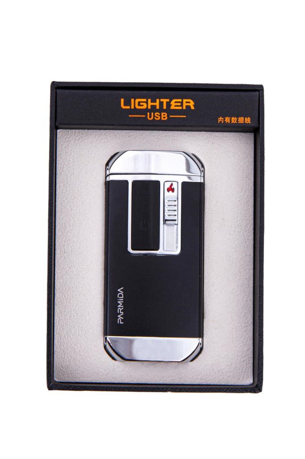 Parmida Siyah-Gümüş Multifonksiyonel Çakmak (Tek Torch Pürmüz Puro Çakmağı, Elektrikli Çakmak, Powerbank, El Feneri)