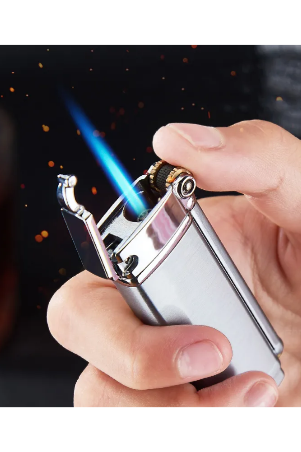 PremiumQuality Gümüş Tek Torch Pürmüz Metal Puro Çakmağı