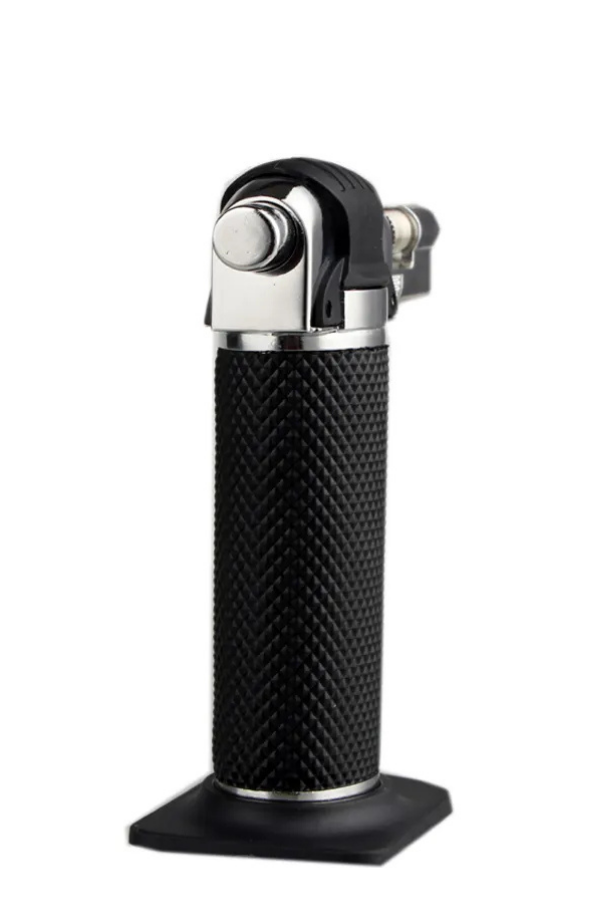 PremiumQuality Tek Torch Pürmüz Siyah Gümüş Metal Masa Tipi Puro Çakmağı