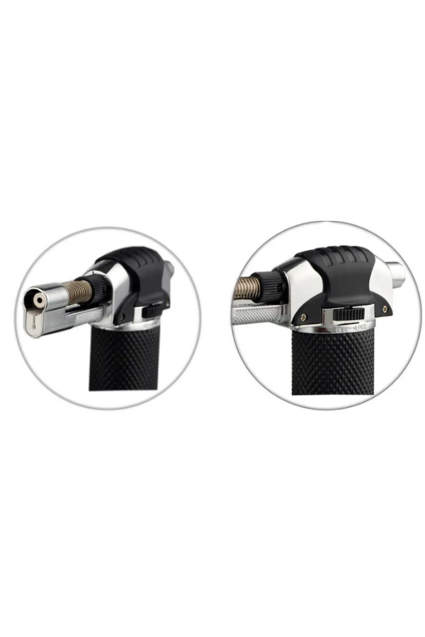 PremiumQuality Tek Torch Pürmüz Siyah Gümüş Metal Masa Tipi Puro Çakmağı