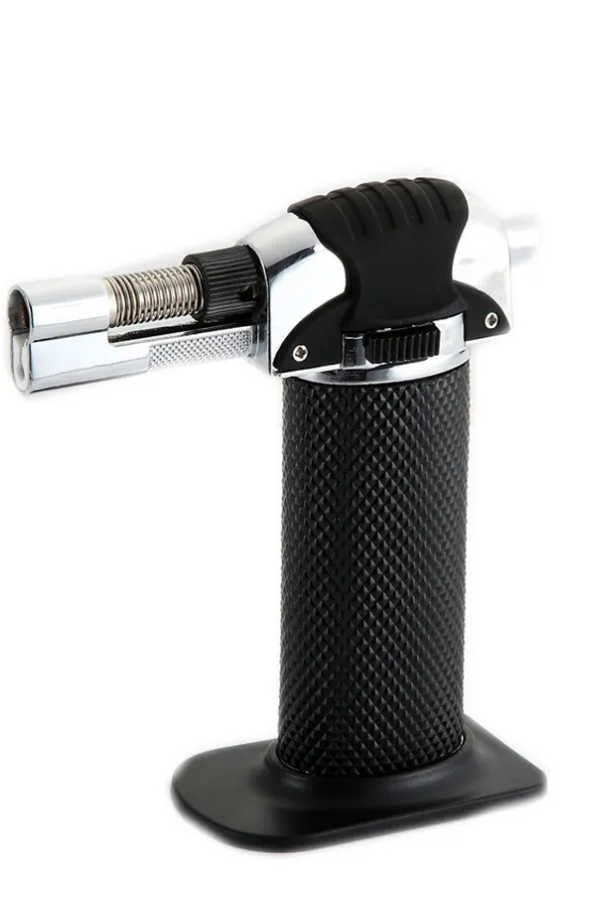 PremiumQuality Tek Torch Pürmüz Siyah Gümüş Metal Masa Tipi Puro Çakmağı