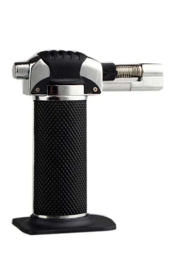 PremiumQuality Tek Torch Pürmüz Siyah Gümüş Metal Masa Tipi Puro Çakmağı