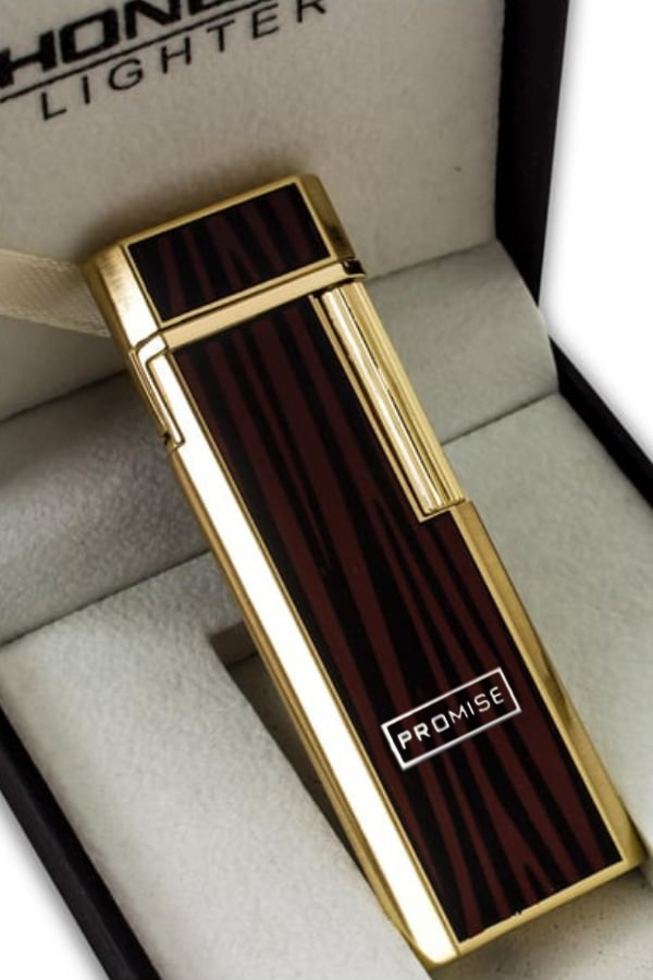 Promise Twiggy Siyah Gold Çizgili Metal Soft Flame Çakmak