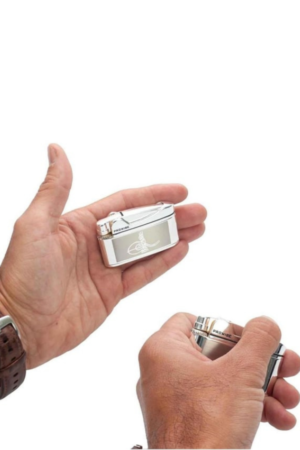 Promise Soft Flame Gümüş Tuğra Desenli Metal Çakmak