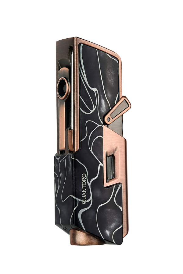 TRZ1107,Quantoro Tek Torch Pürmüz Delicili/İğneli Bakır Siyah Desenli Metal Puro Çakmağı