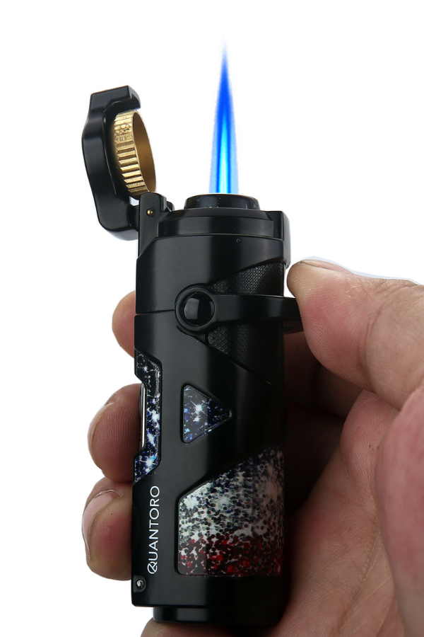 Quantoro Tek Torch Pürmüz Delicili/İğneli Siyah Metal Puro Çakmağı