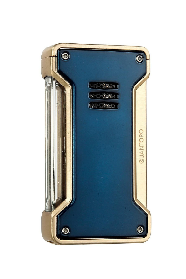 TRZ1021,Quantoro Tek Torch Pürmüz Mavi-Gold Metal Puro Çakmağı