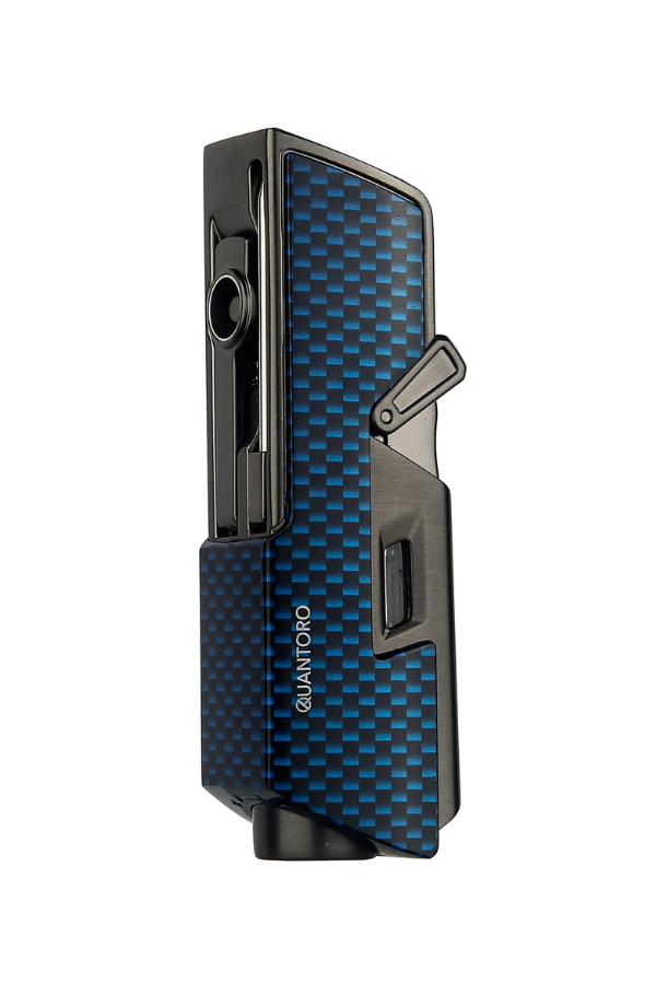 TRZ1106,Quantoro Tek Torch Pürmüz Delicili/İğneli Mavi Karbon Metal Puro Çakmağı