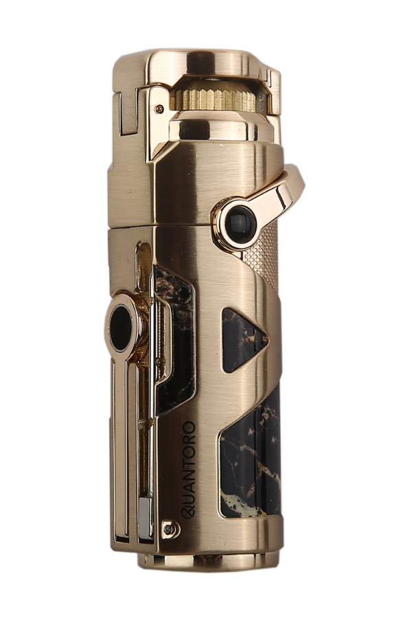 TRZ1178,Quantoro Tek Torch Pürmüz Delicili/İğneli Gold Metal Puro Çakmağı